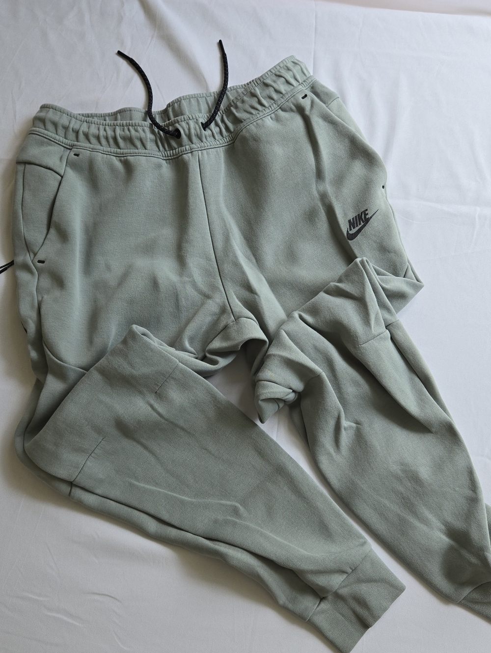 Nike Tech Men's Sage Green Jogger Sweatpants with Black Swoosh